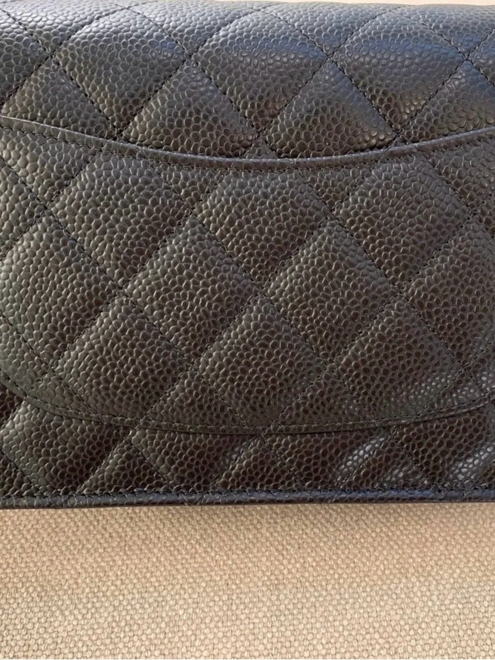 Chanel WOC Quilted Caviar Leather Wallet Clutch in Black with Gold CC